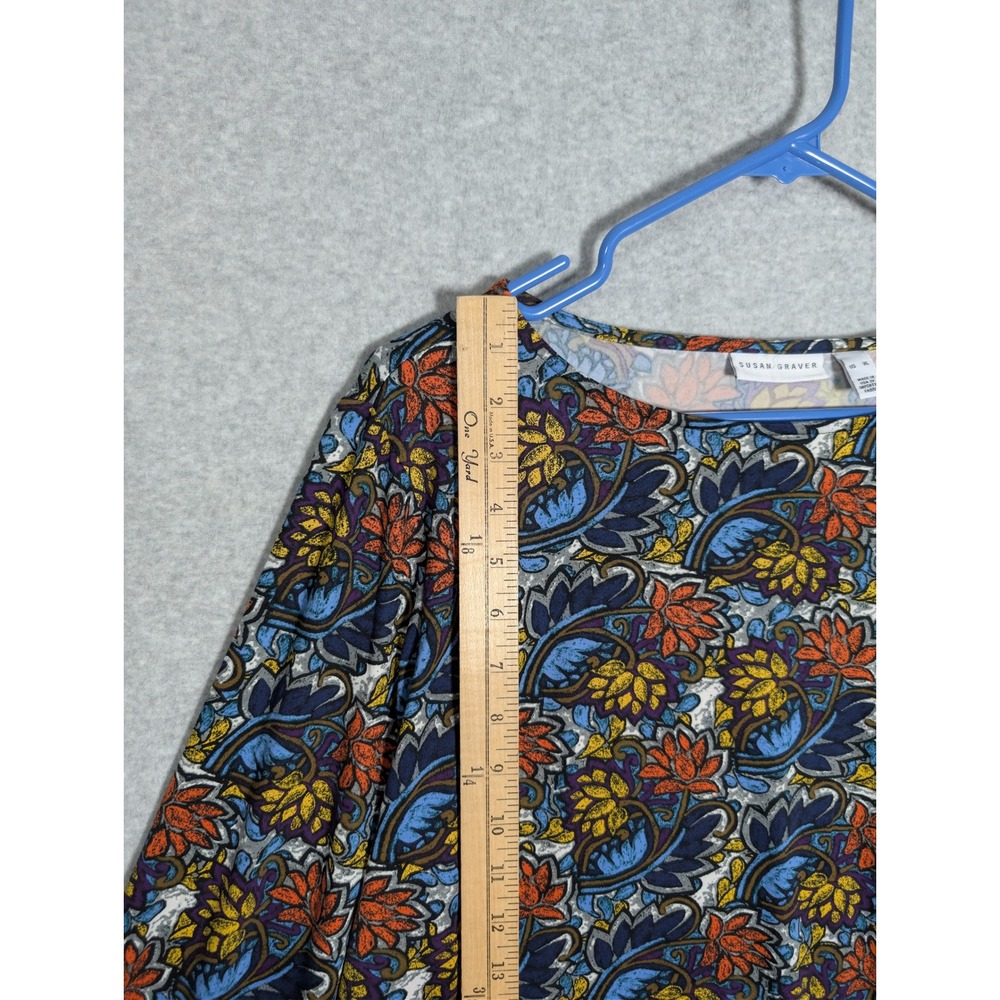 Susan Graver Floral Top Womens XL Paisley Bell‎ Sleeve Boho Colorful Office - Picture 11 of 13